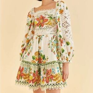 FARM Rio Off-White Tropical Romance Scarf Mini Dress